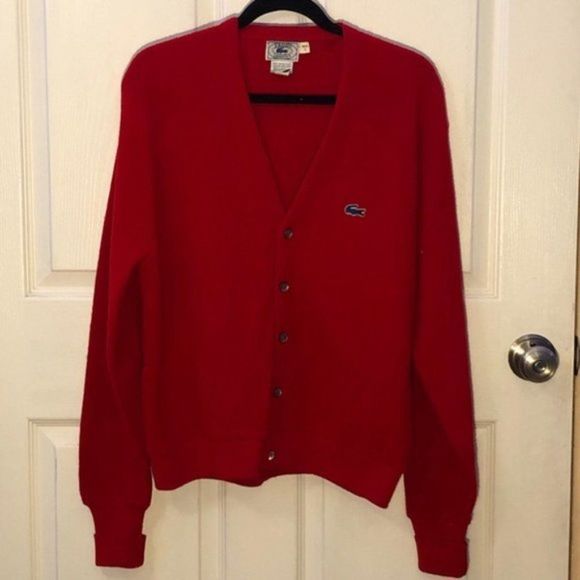 Lacoste Vintage 80's Red Cardigan Men Size L - Picture 9 of 11